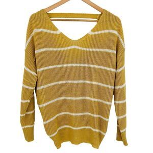 Debut yellow and white stripe knit twist back sweater medium/large